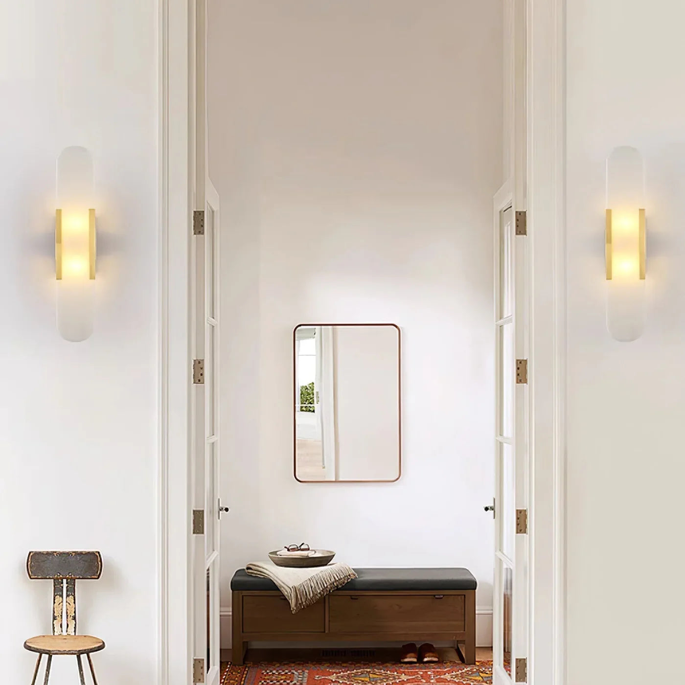 Modern Alabaster Wall Light with Gold Details