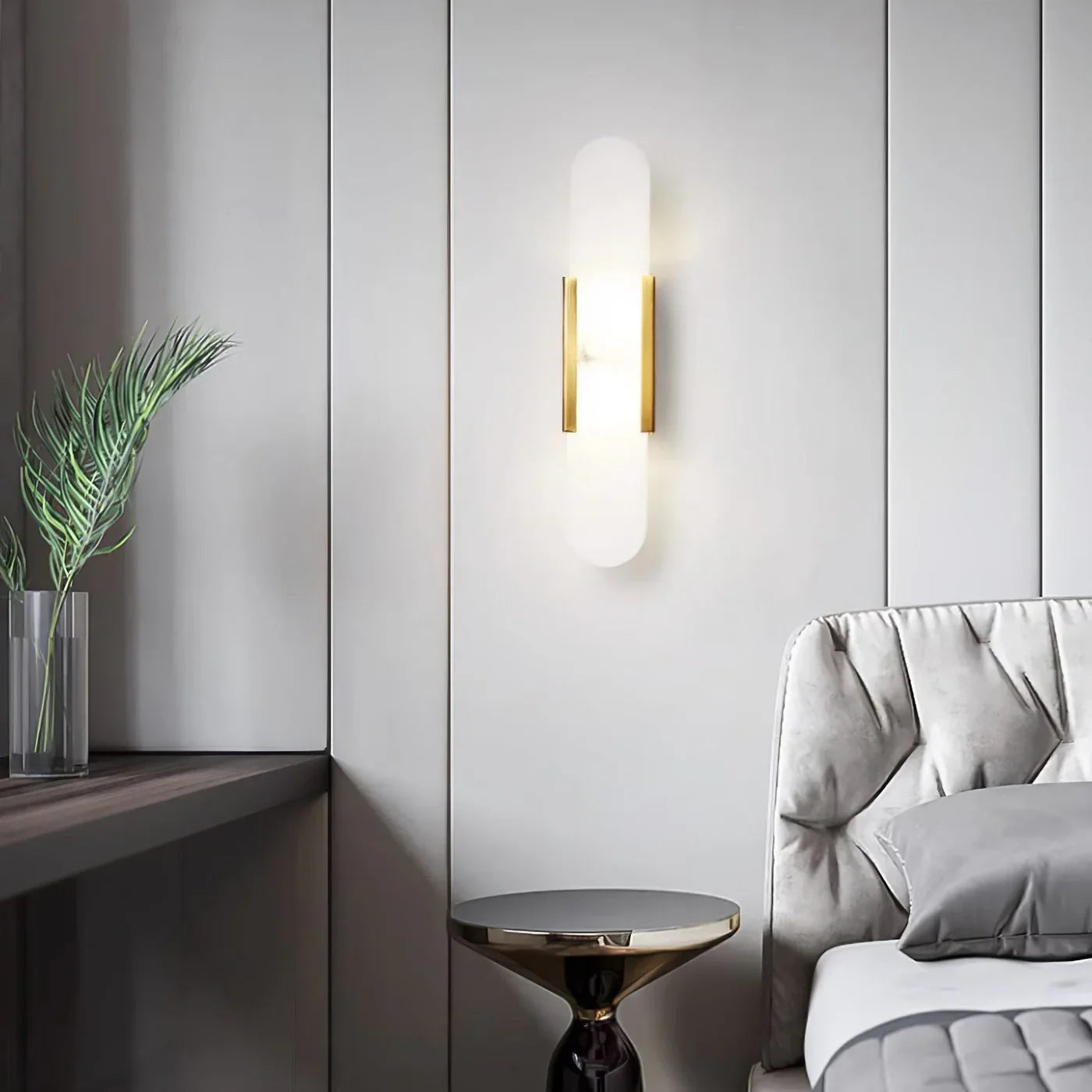 Modern Alabaster Wall Light with Gold Details