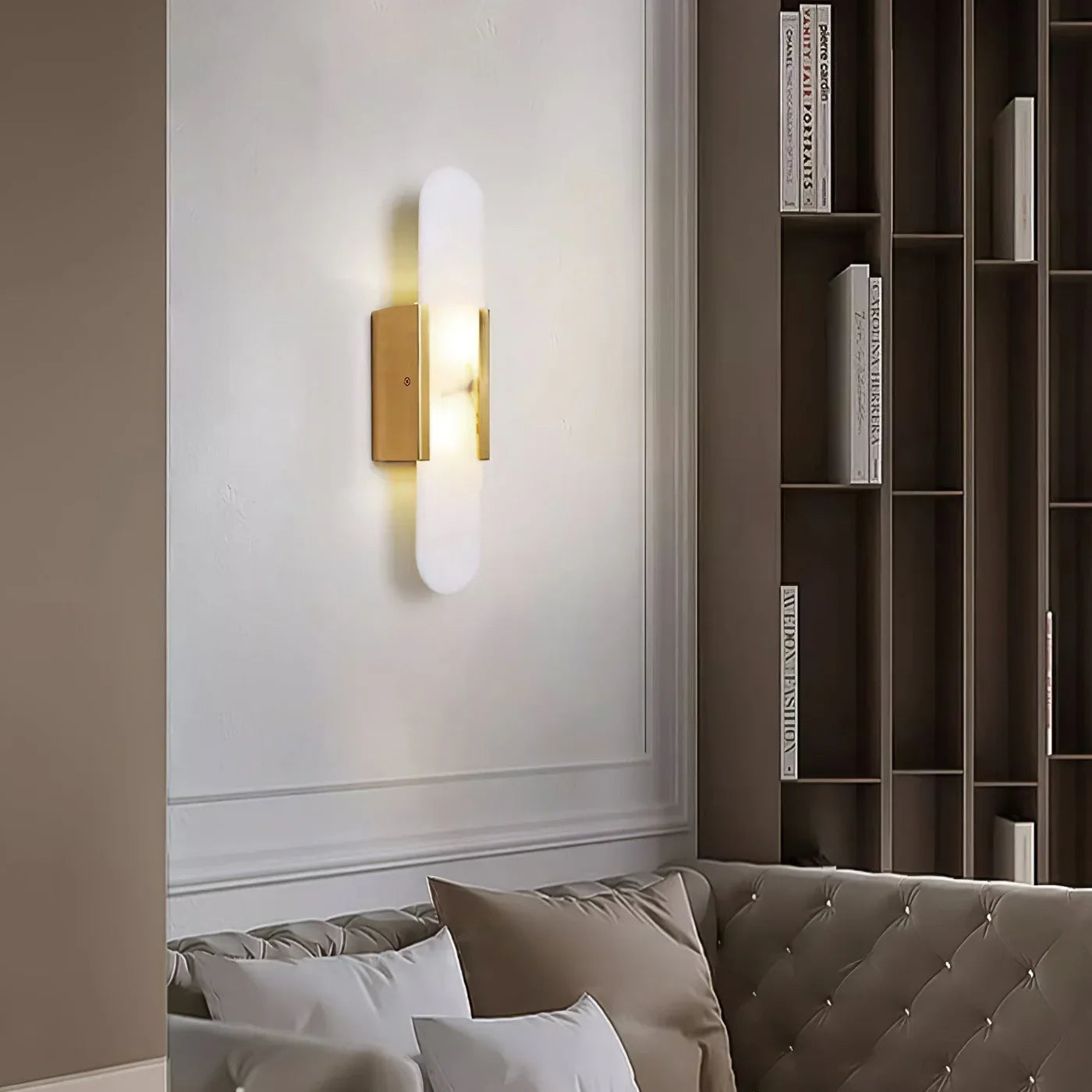 Modern Alabaster Wall Light with Gold Details