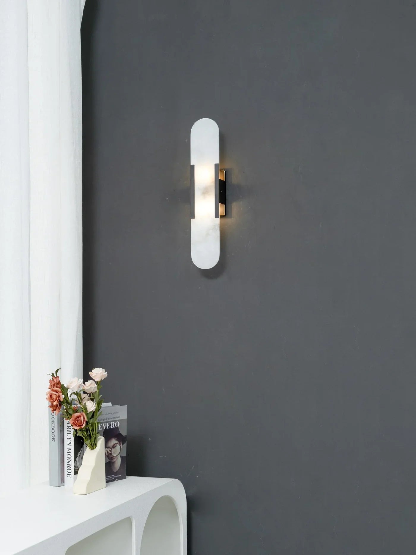 Modern Alabaster Wall Light with Gold Details