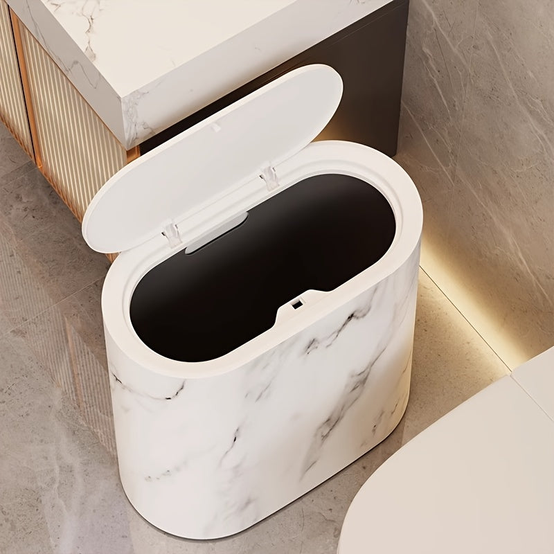 Modern Marble Trash Can with Lid, Oval Bathroom and Kitchen Waste Bin