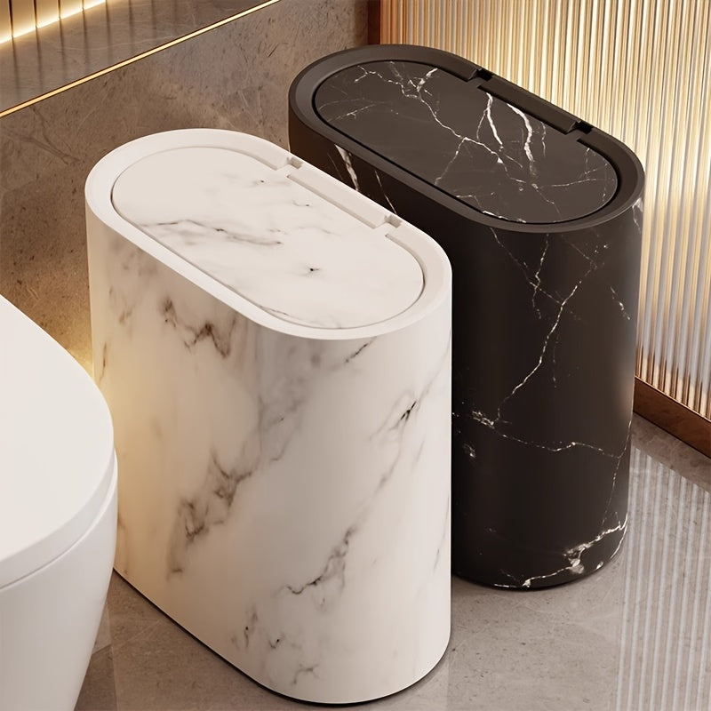 Modern Marble Trash Can with Lid, Oval Bathroom and Kitchen Waste Bin