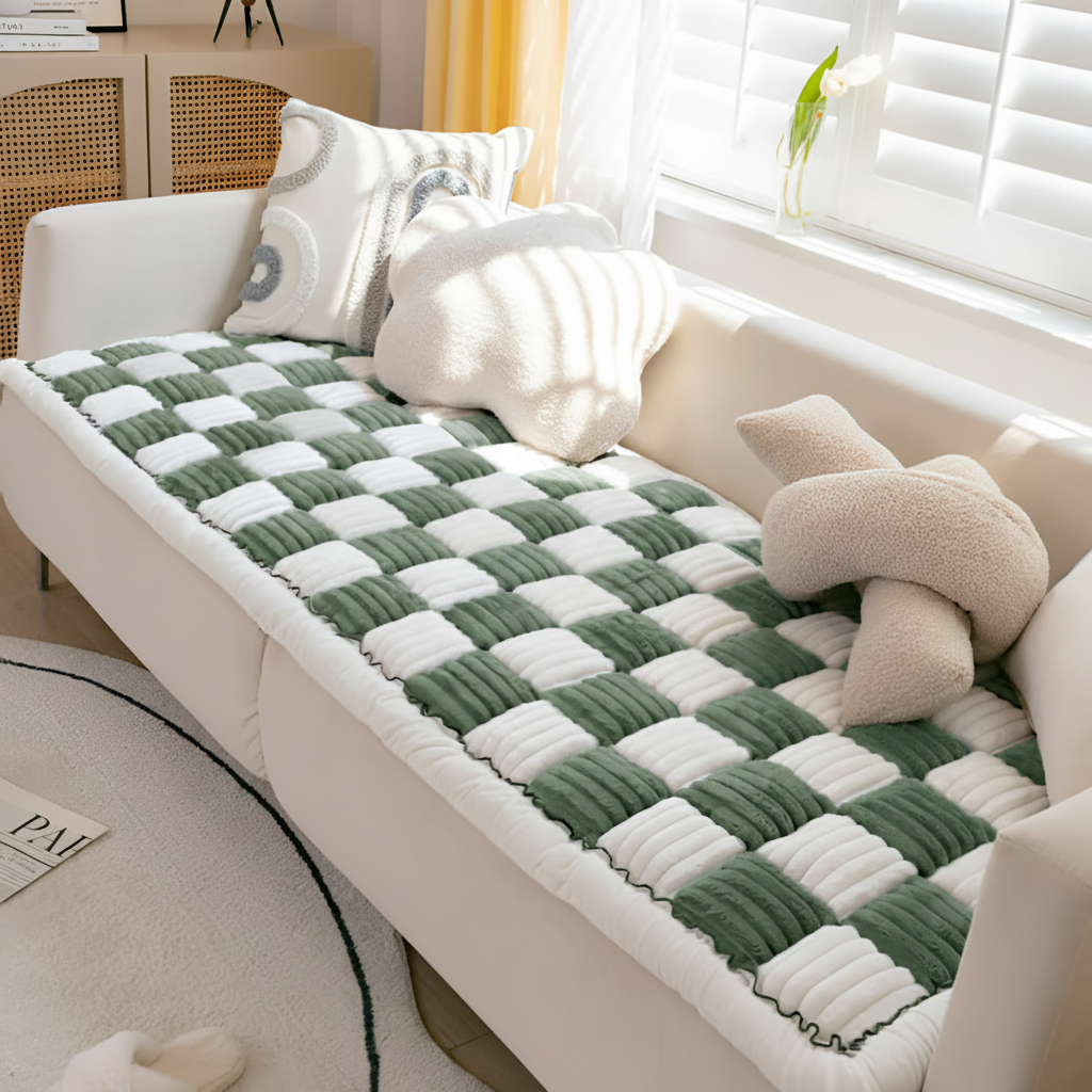 Non-Slip Checkered Plush Pet Mat