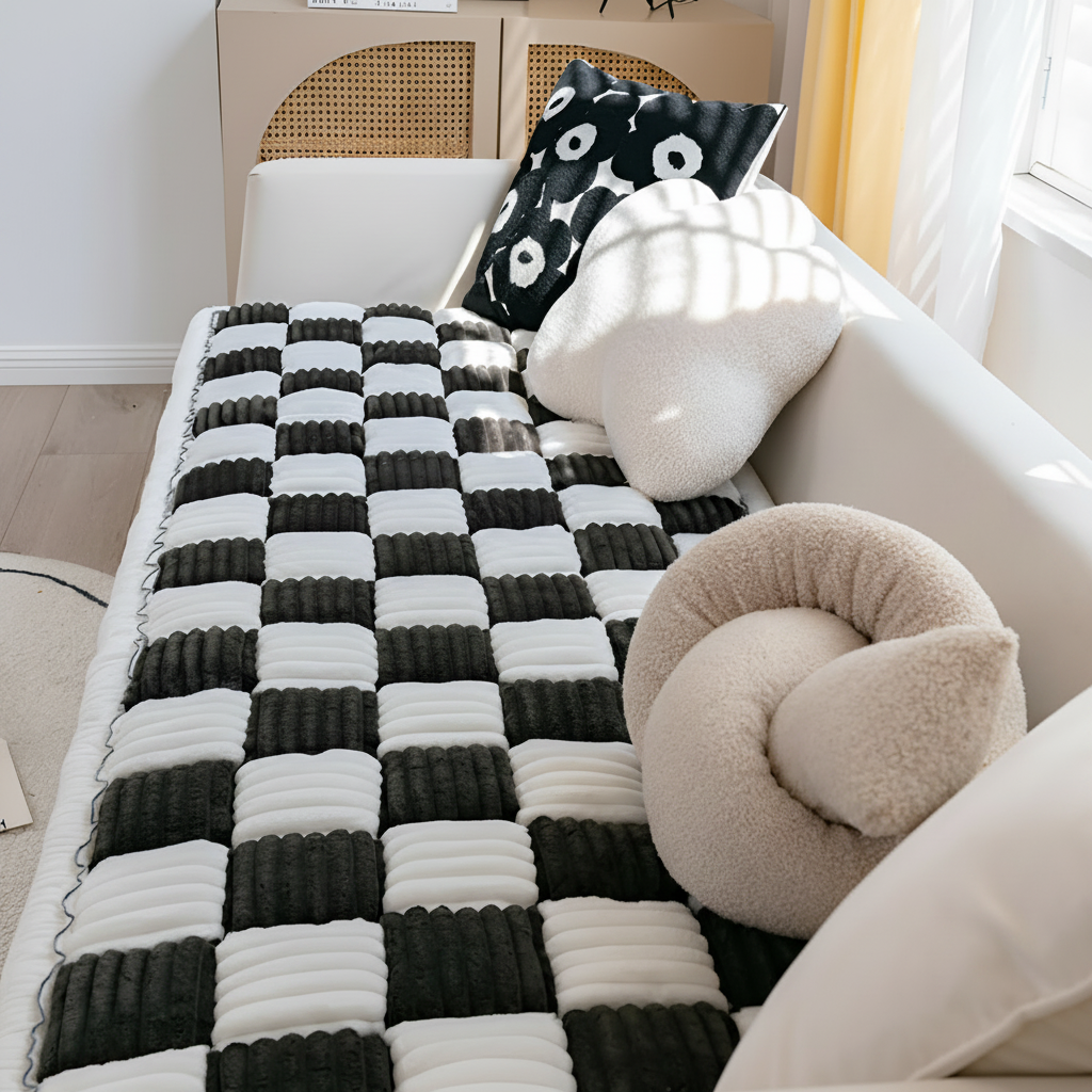 Non-Slip Checkered Plush Pet Mat