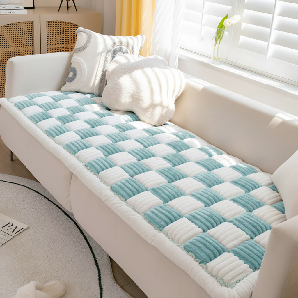 Non-Slip Checkered Plush Pet Mat