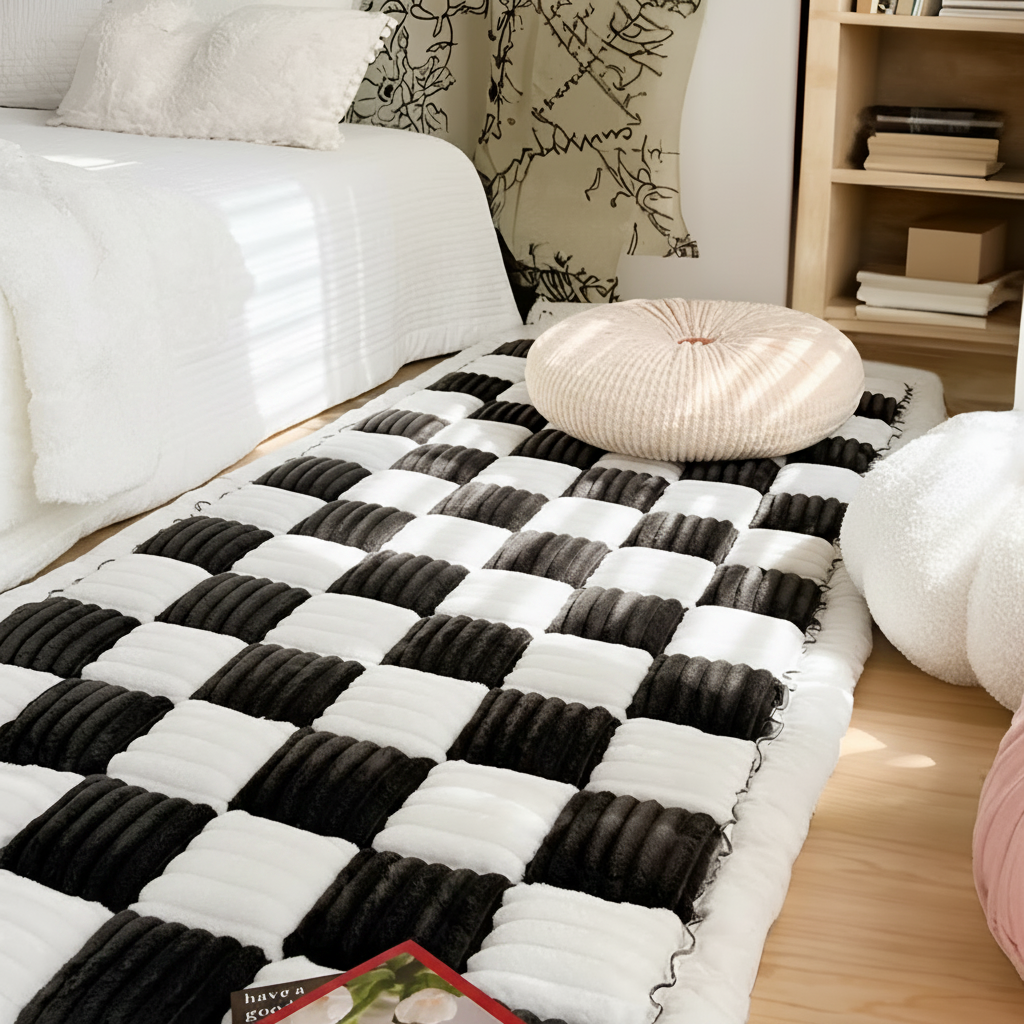 Non-Slip Checkered Plush Pet Mat