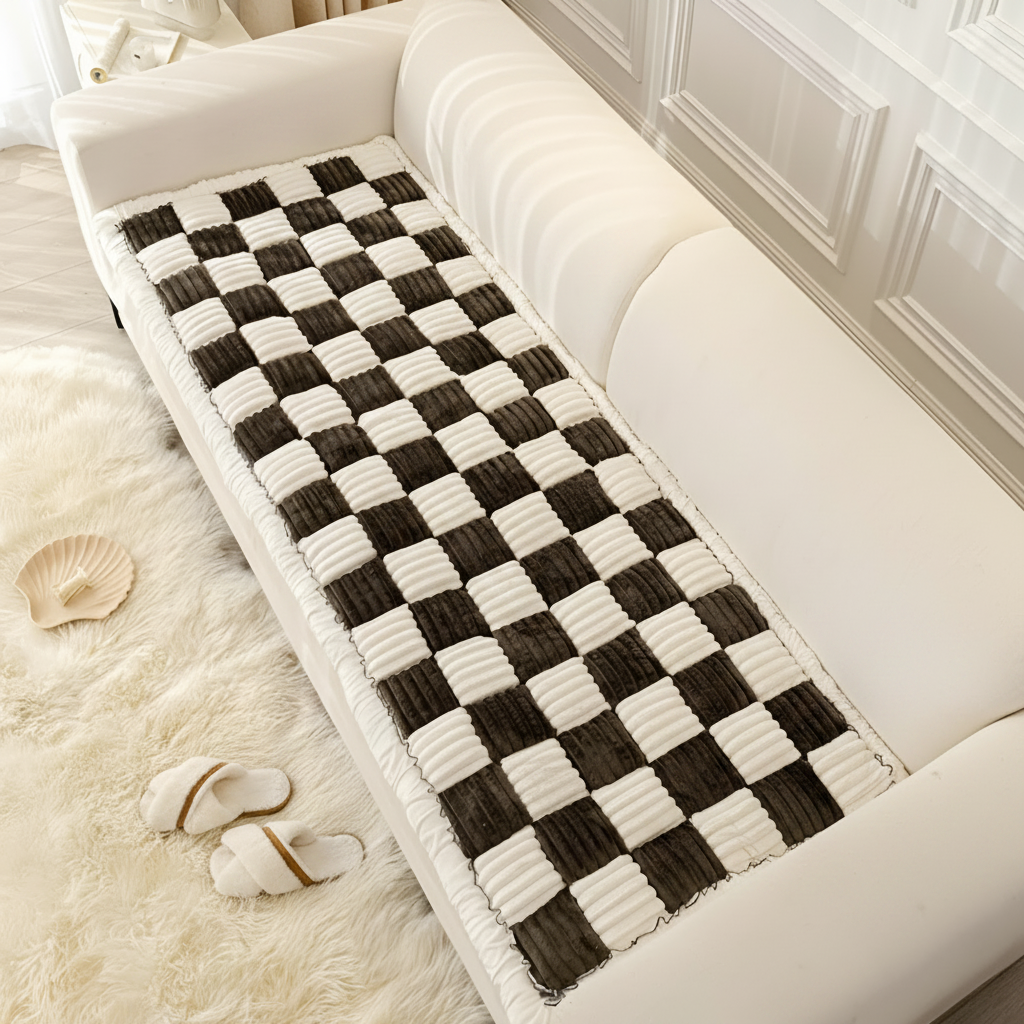 Non-Slip Checkered Plush Pet Mat