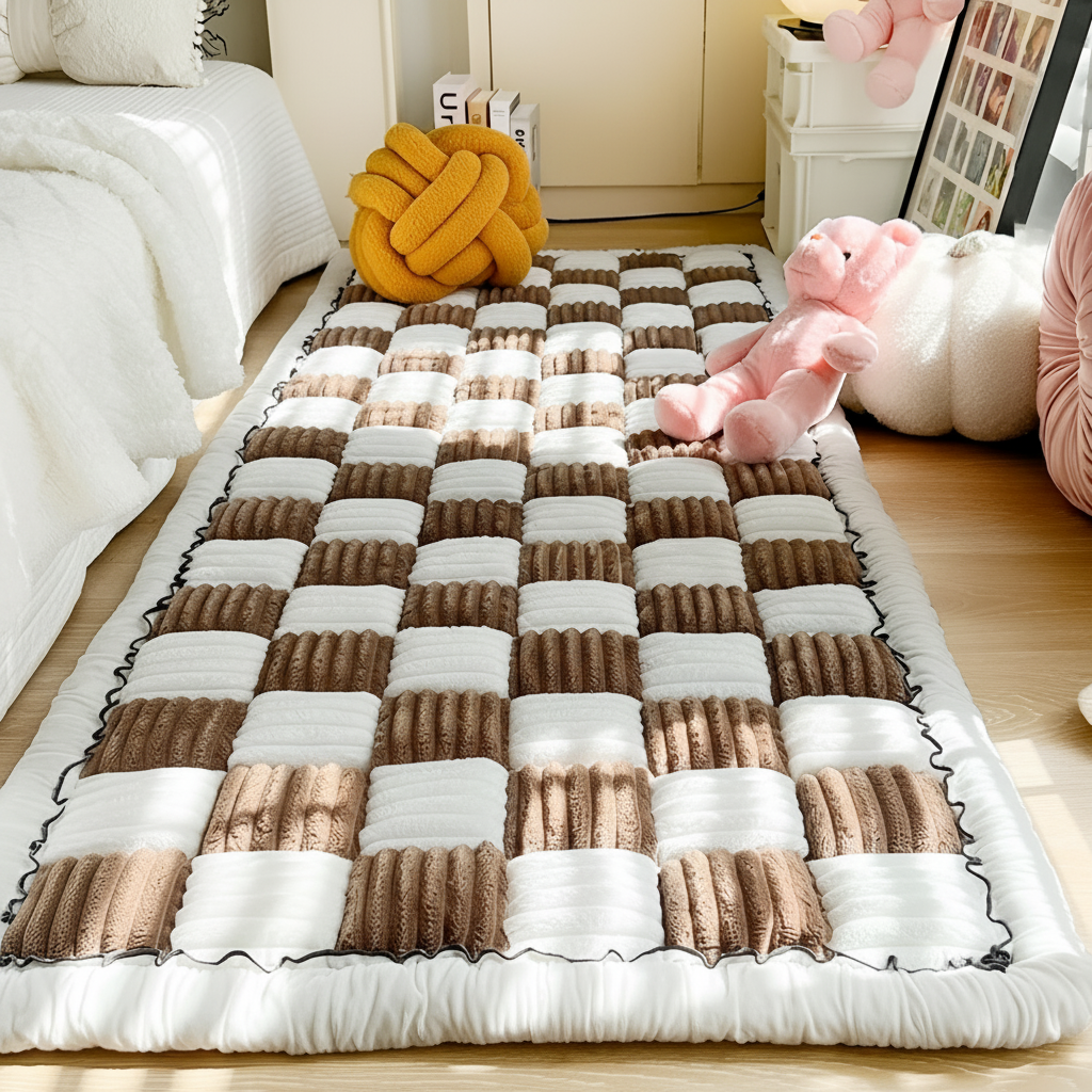 Non-Slip Checkered Plush Pet Mat