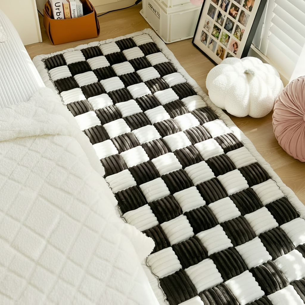Non-Slip Checkered Plush Pet Mat