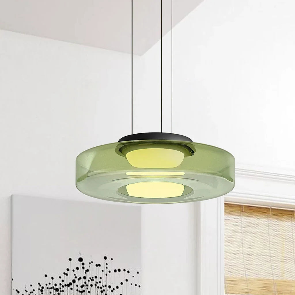 Nordic Creative Glass Pendant Light with Multi-Layer Disc Shade, Modern Macaron Design for Kitchen Island