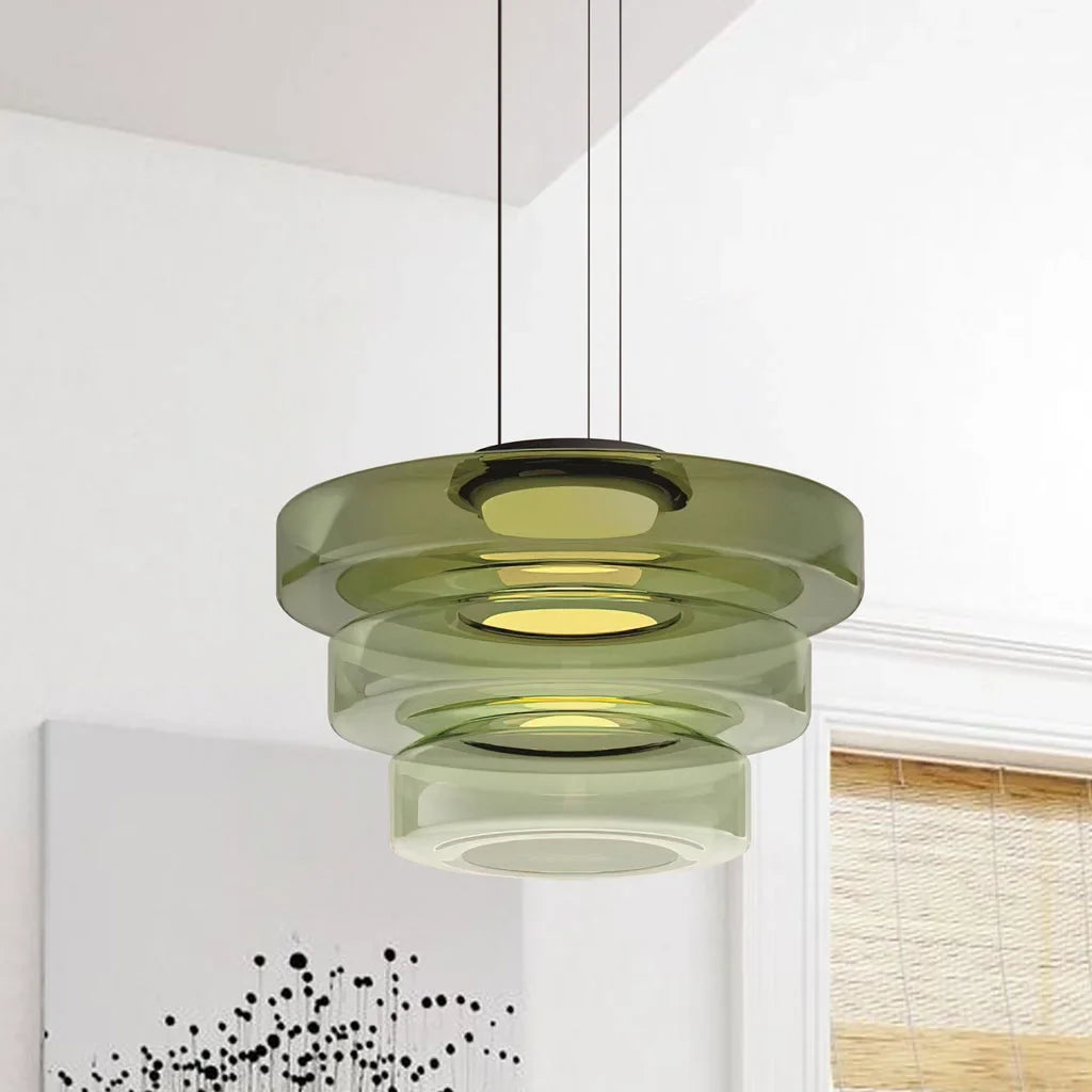 Nordic Creative Glass Pendant Light with Multi-Layer Disc Shade, Modern Macaron Design for Kitchen Island