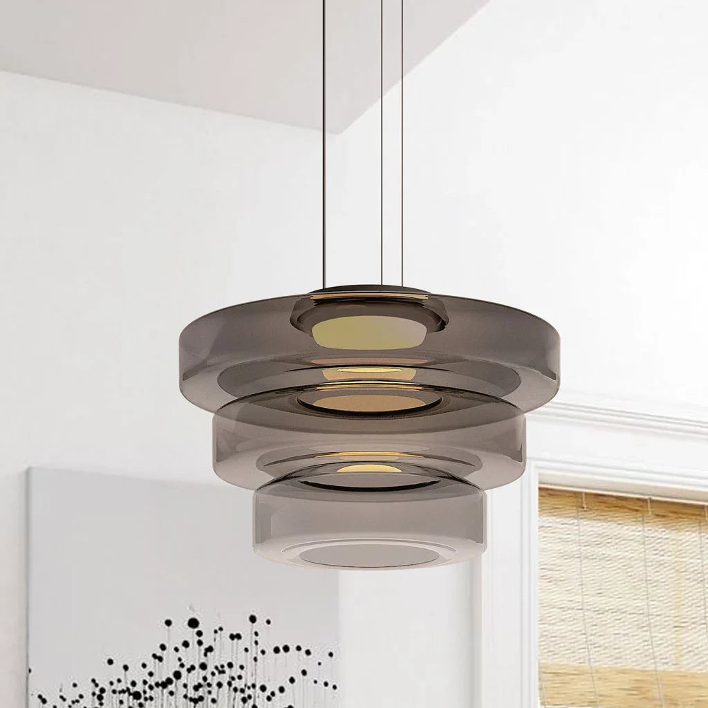 Nordic Creative Glass Pendant Light with Multi-Layer Disc Shade, Modern Macaron Design for Kitchen Island