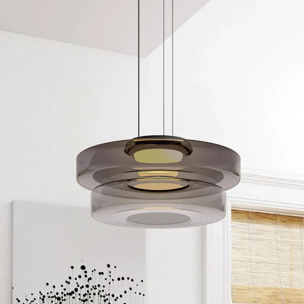 Nordic Creative Glass Pendant Light with Multi-Layer Disc Shade, Modern Macaron Design for Kitchen Island