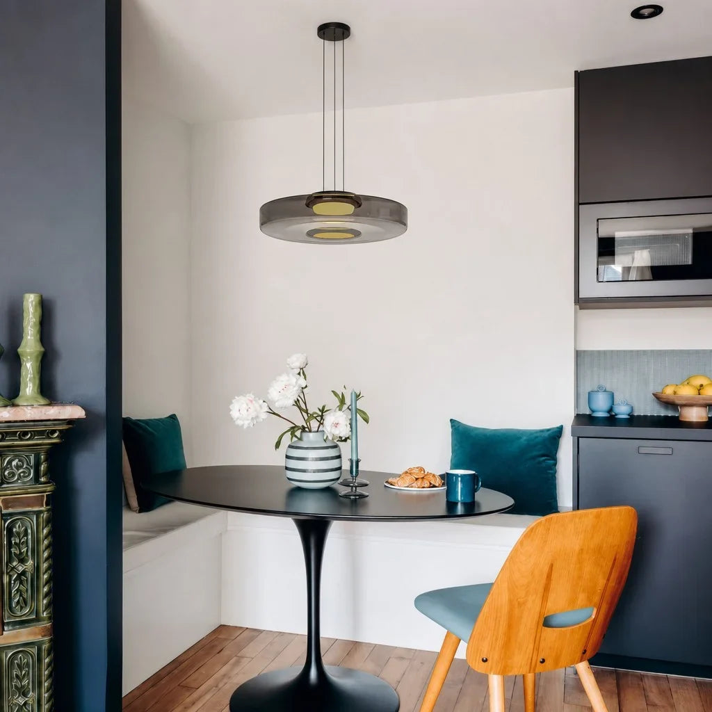 Nordic Creative Glass Pendant Light with Multi-Layer Disc Shade, Modern Macaron Design for Kitchen Island