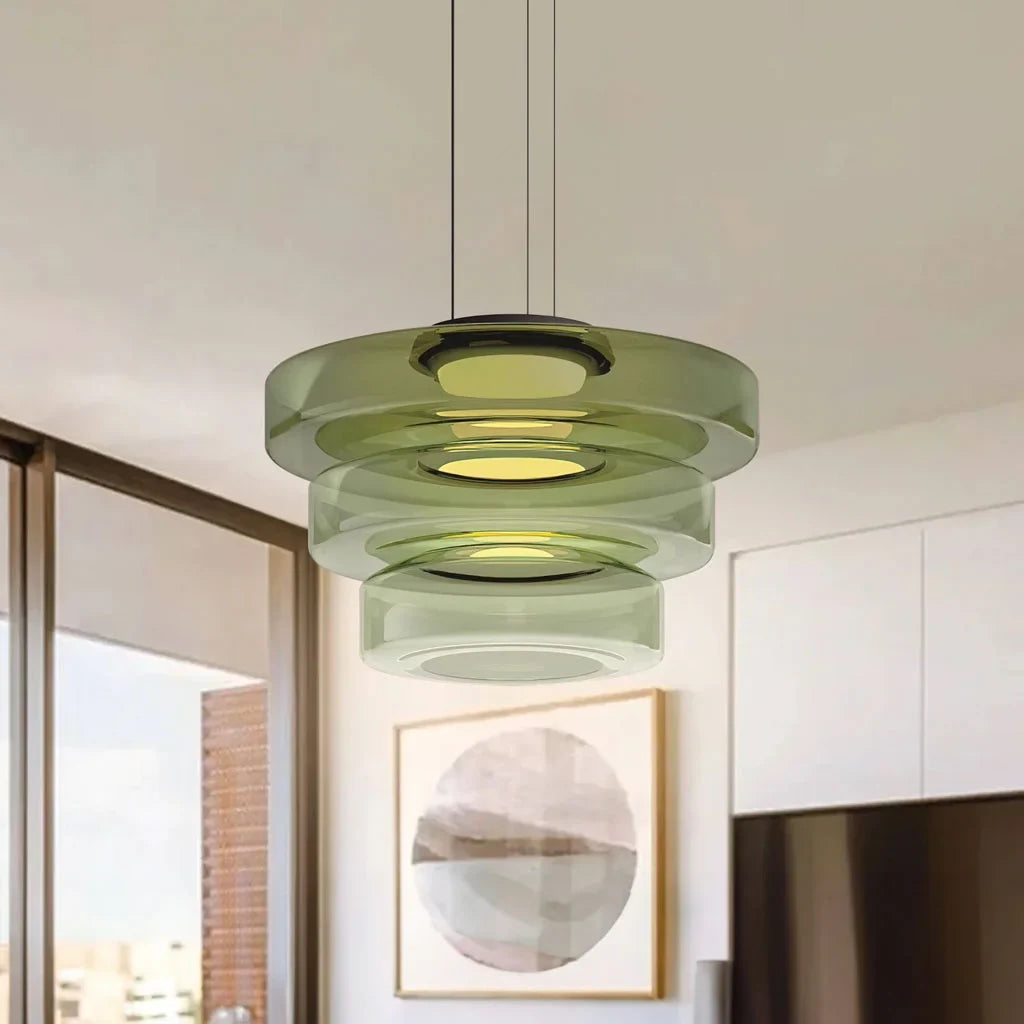 Nordic Creative Glass Pendant Light with Multi-Layer Disc Shade, Modern Macaron Design for Kitchen Island
