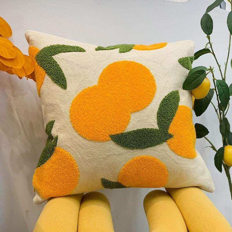 Orange Embroidered Cotton Cushion Cover