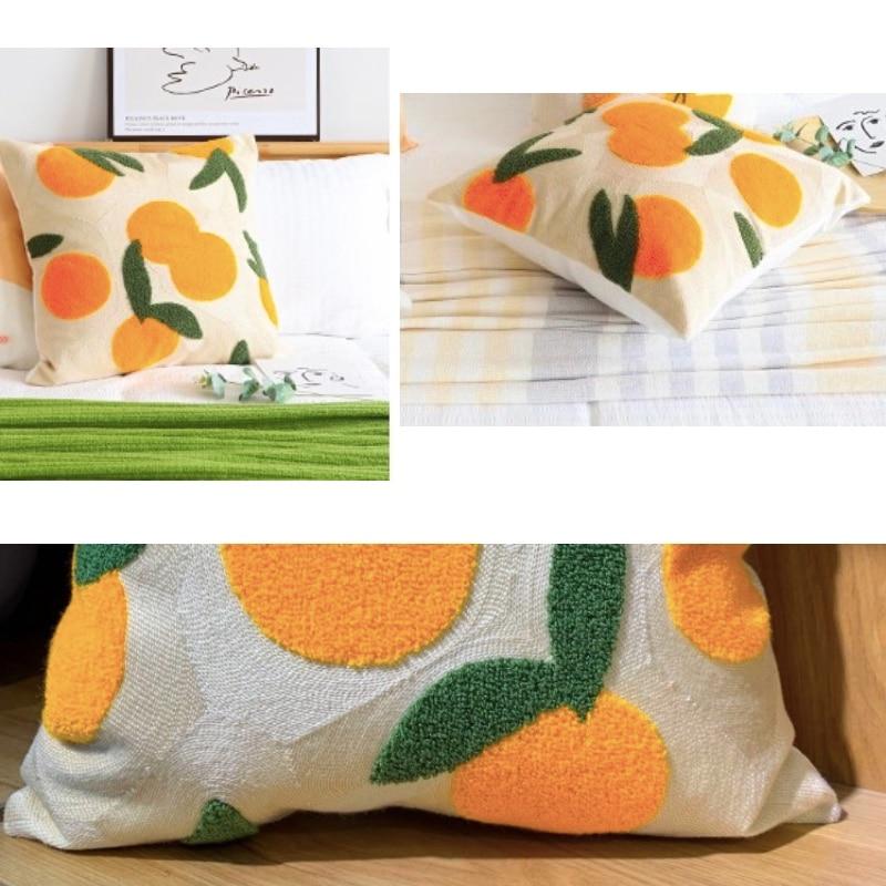 Orange Embroidered Cotton Cushion Cover