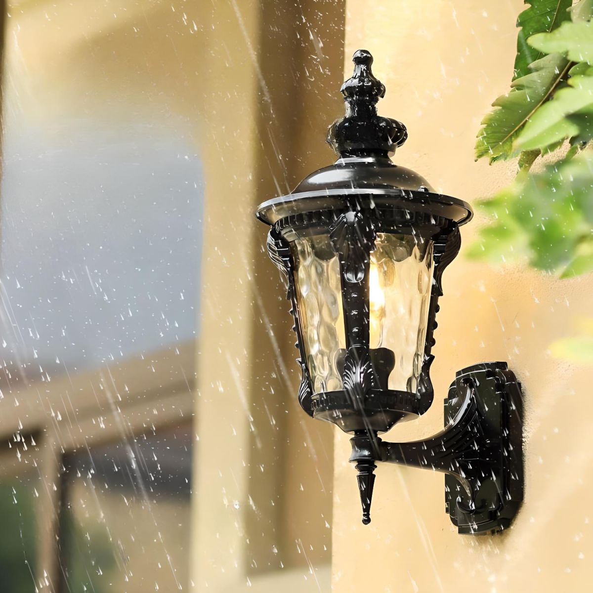 Outdoor Vintage Glass Wall Light Lantern – Elegant Aluminum and Glass Sconce for Patios and Gardens
