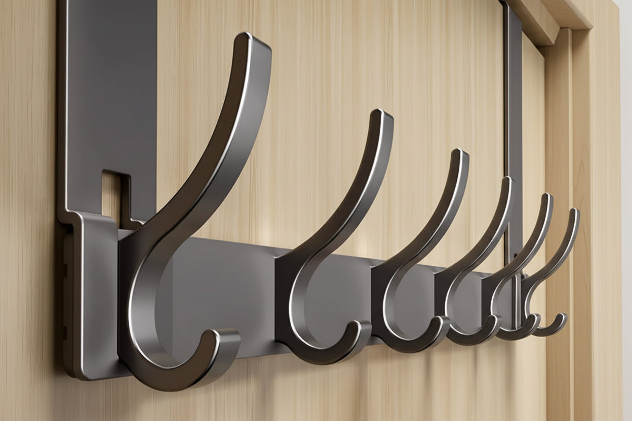 Over-the-Door Coat Rack with Multiple Double Hooks – No-Drill Aluminum Door Hanger