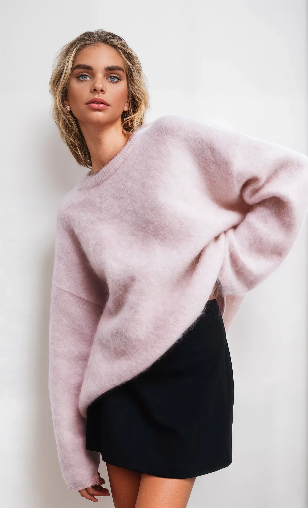 Women's Light Pink Mohair Pullover Sweater – Lightweight Fuzzy Texture