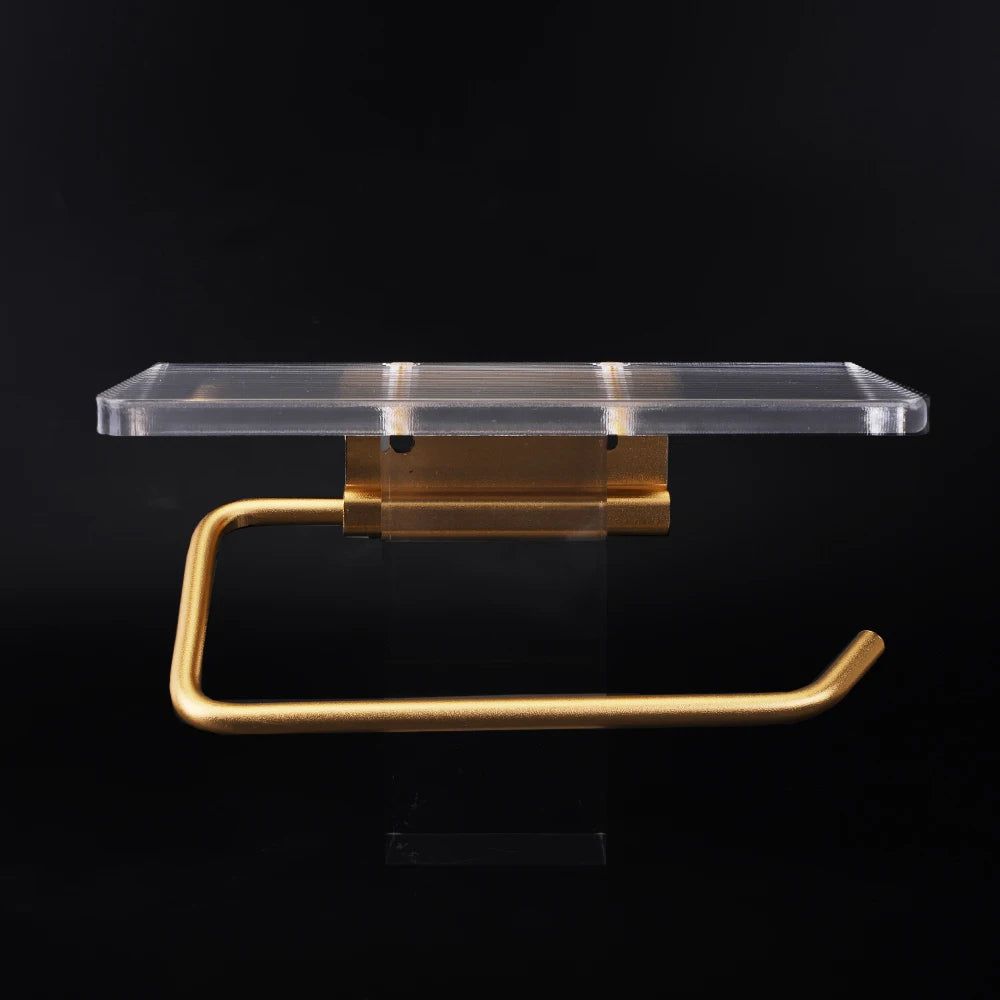 Wall-Mounted Metal Toilet Roll Holder with Integrated Storage Shelf