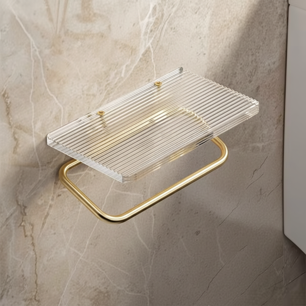 Wall-Mounted Metal Toilet Roll Holder with Integrated Storage Shelf