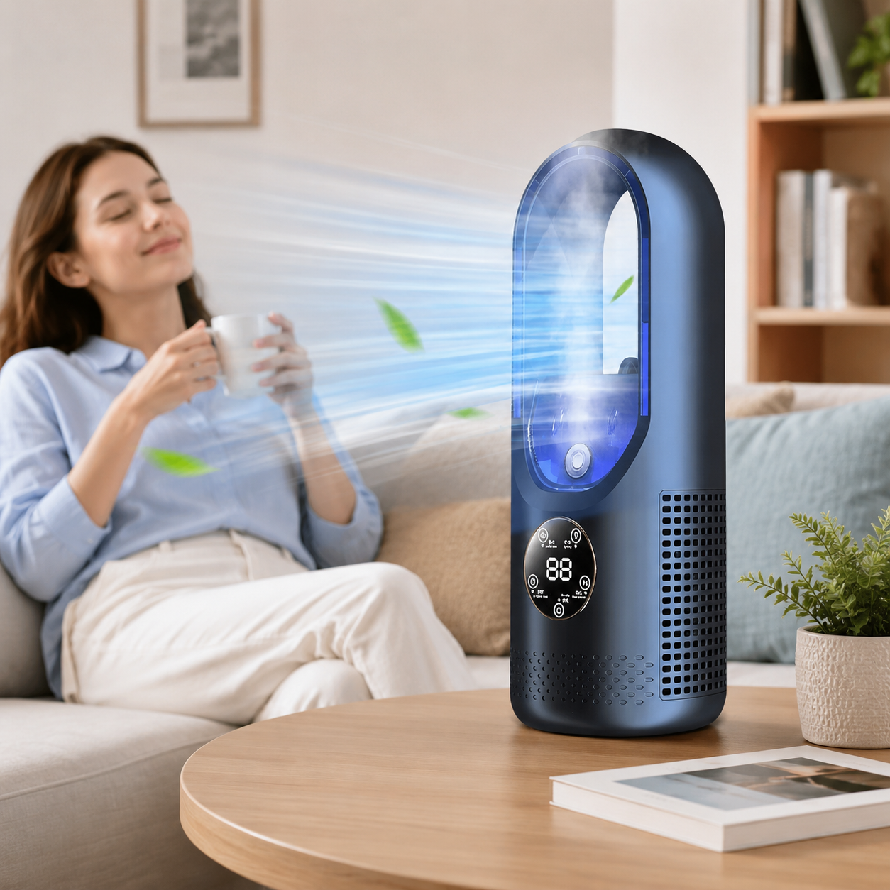 Portable Bladeless Mini Desk Fan with Quiet Night Mode and LED Display