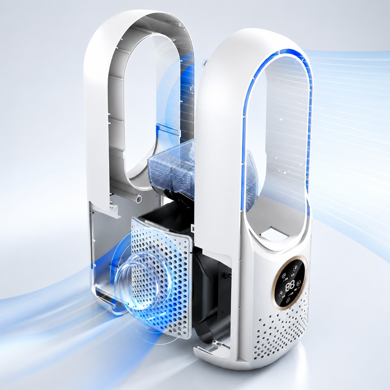 Portable Bladeless Mini Desk Fan with Quiet Night Mode and LED Display