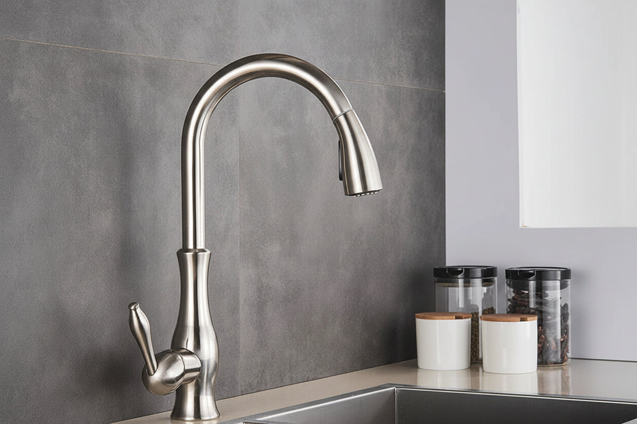 Retractable Kitchen Faucet with Pull-Out Spray Head and Single Handle