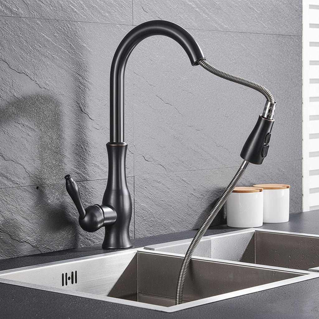 Retractable Kitchen Faucet with Pull-Out Spray Head and Single Handle
