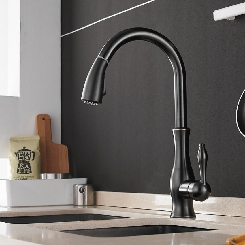 Retractable Kitchen Faucet with Pull-Out Spray Head and Single Handle