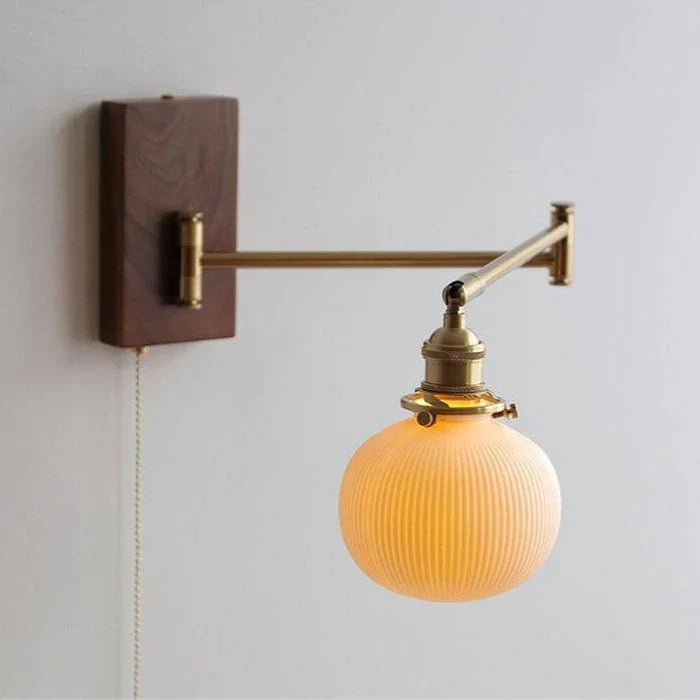Retro Wall Light with Adjustable Arm and Ribbed Glass Shade
