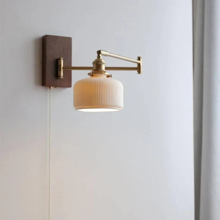 Retro Wall Light with Adjustable Arm and Ribbed Glass Shade