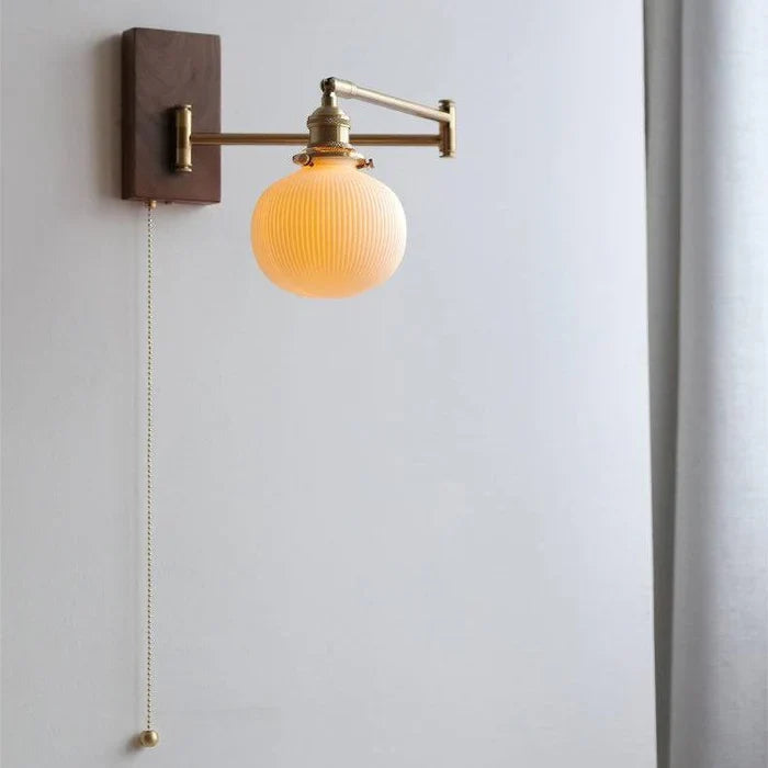 Retro Wall Light with Adjustable Arm and Ribbed Glass Shade