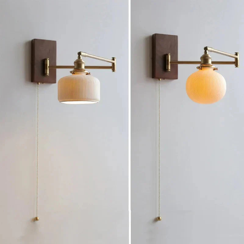 Retro Wall Light with Adjustable Arm and Ribbed Glass Shade