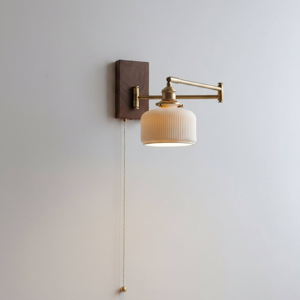 Retro Wall Light with Adjustable Arm and Ribbed Glass Shade