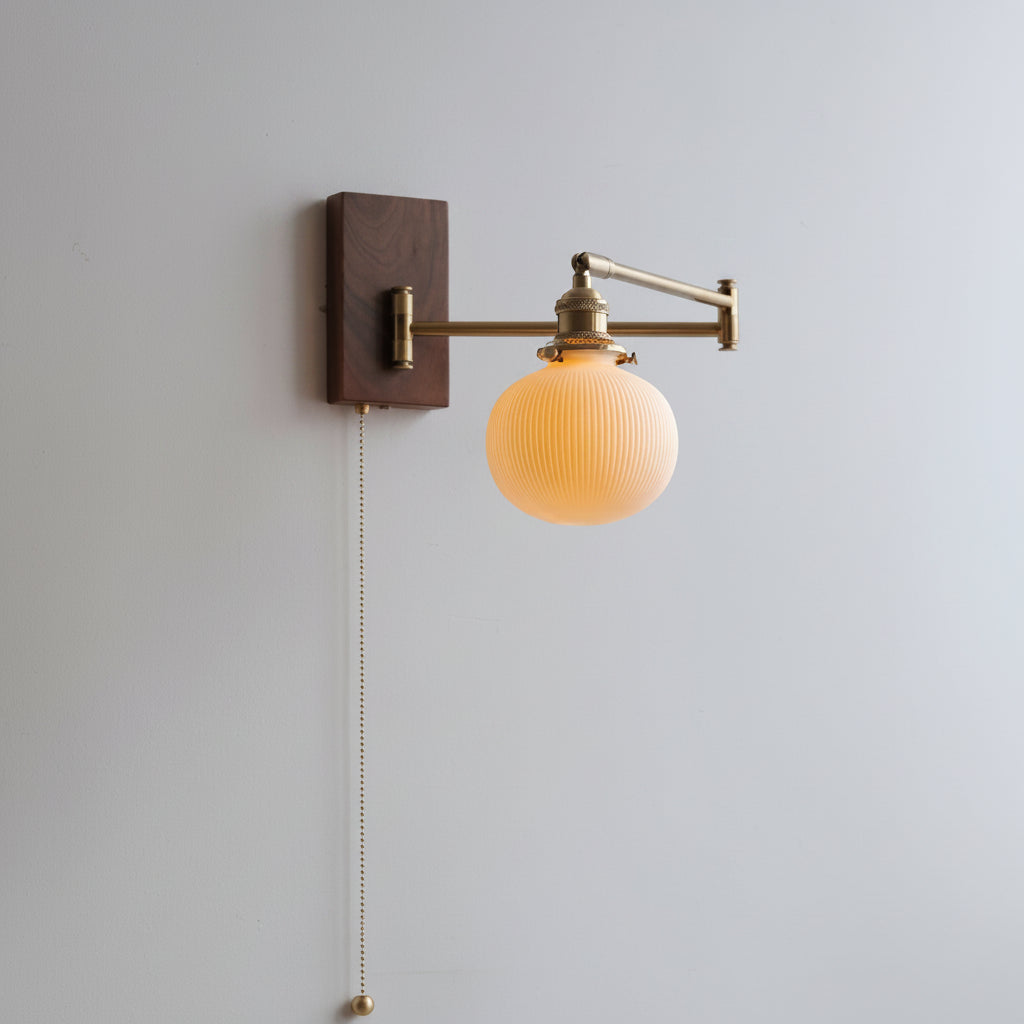 Retro Wall Light with Adjustable Arm and Ribbed Glass Shade