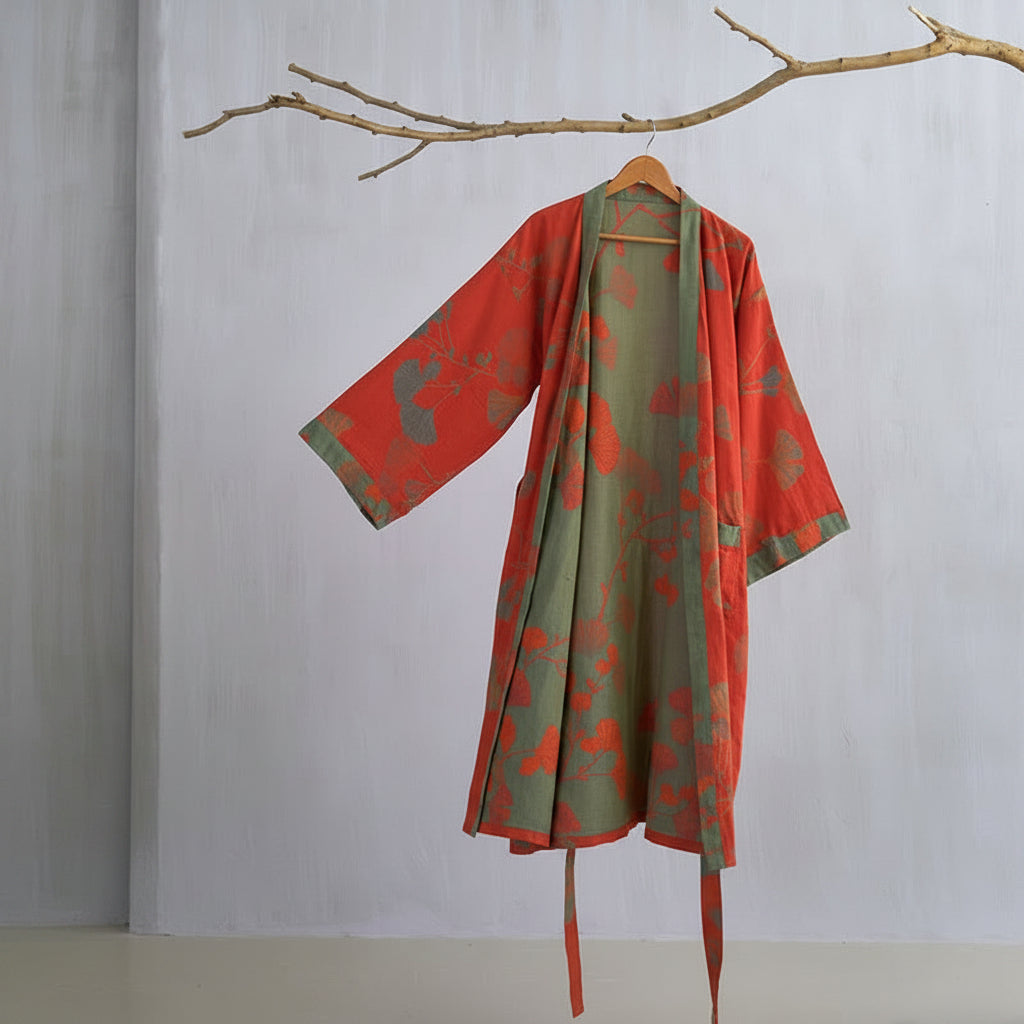 Reversible Cotton Kimono Bathrobe