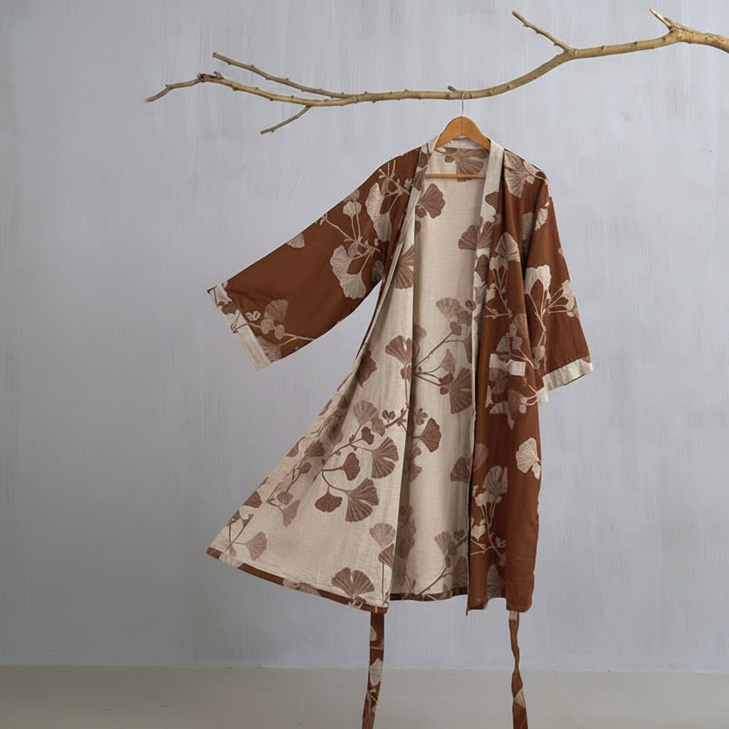 Reversible Cotton Kimono Bathrobe