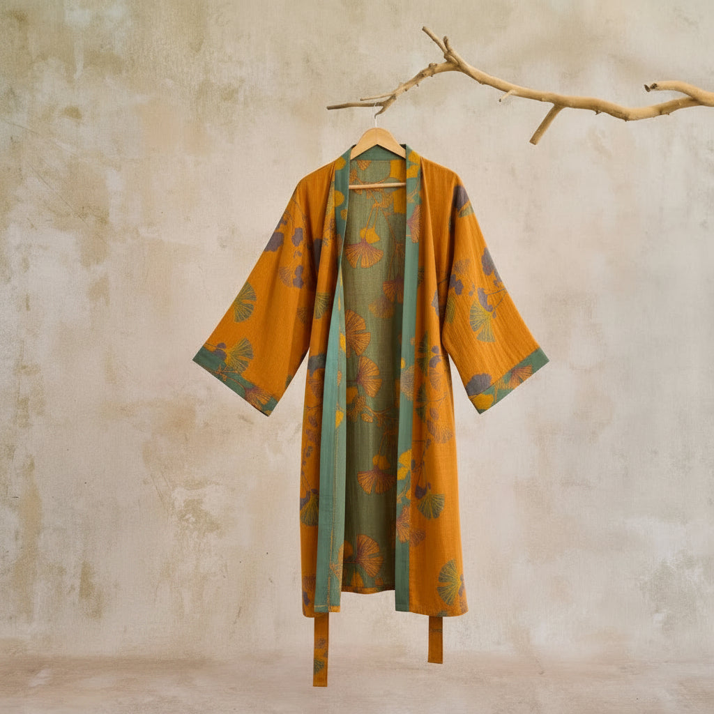 Reversible Cotton Kimono Bathrobe