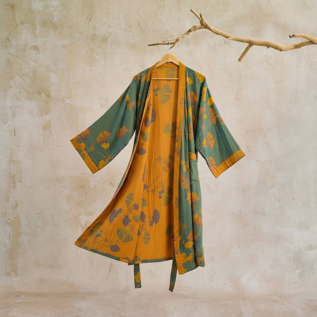 Reversible Cotton Kimono Bathrobe
