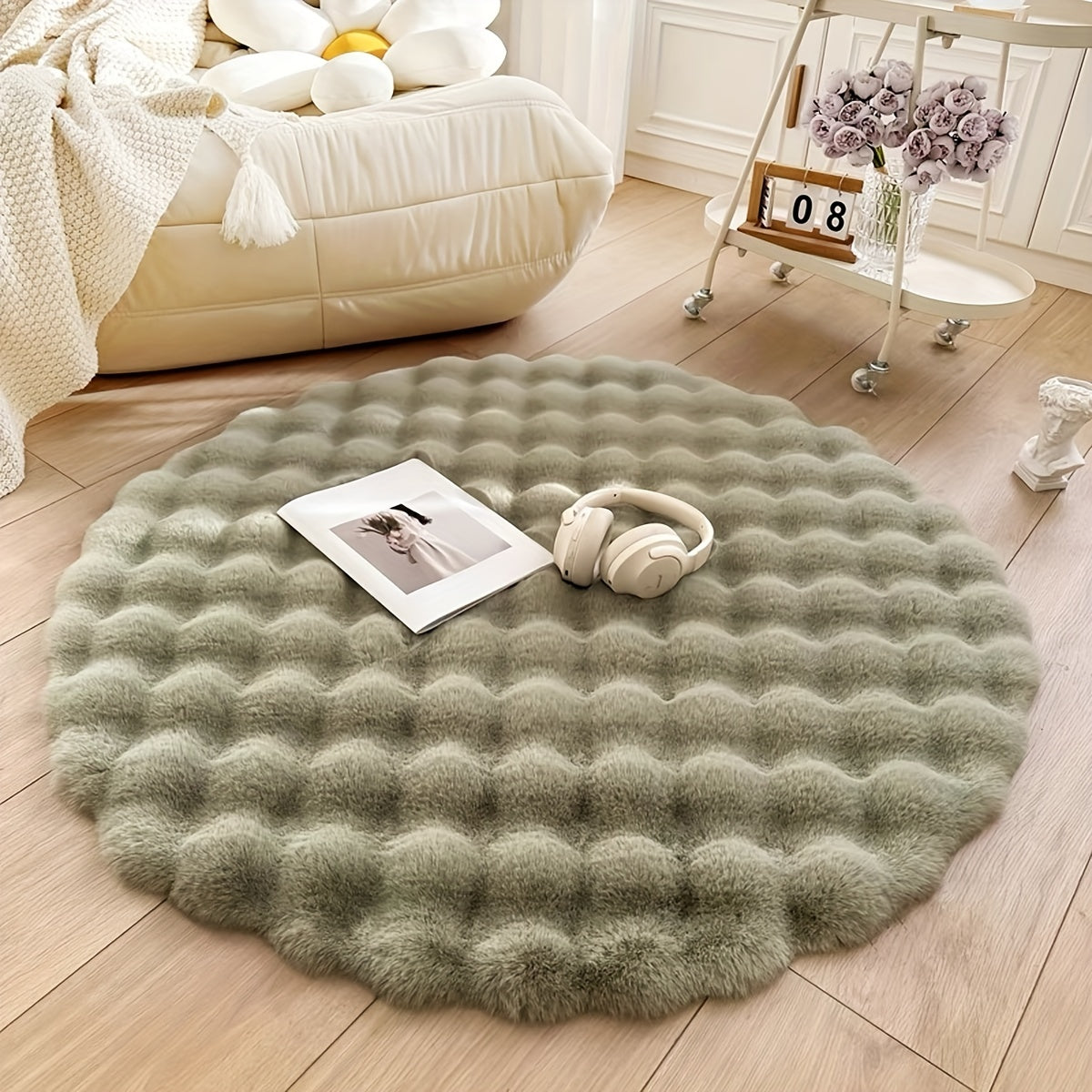 Soft Fluffy Fleece Circle Carpet for Bedroom and Living Room