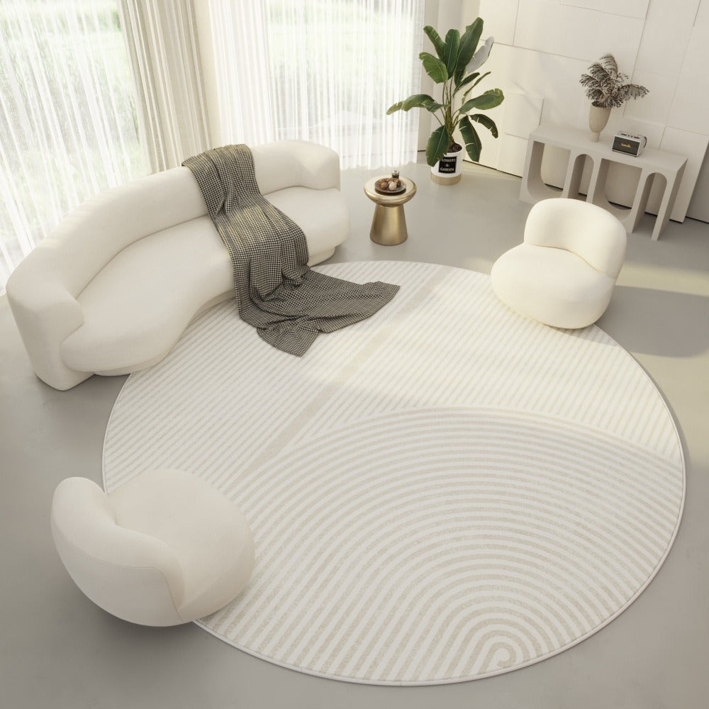 Round Polyester Area Rug with Geometric Pattern – Washable Modern Floor Carpet
