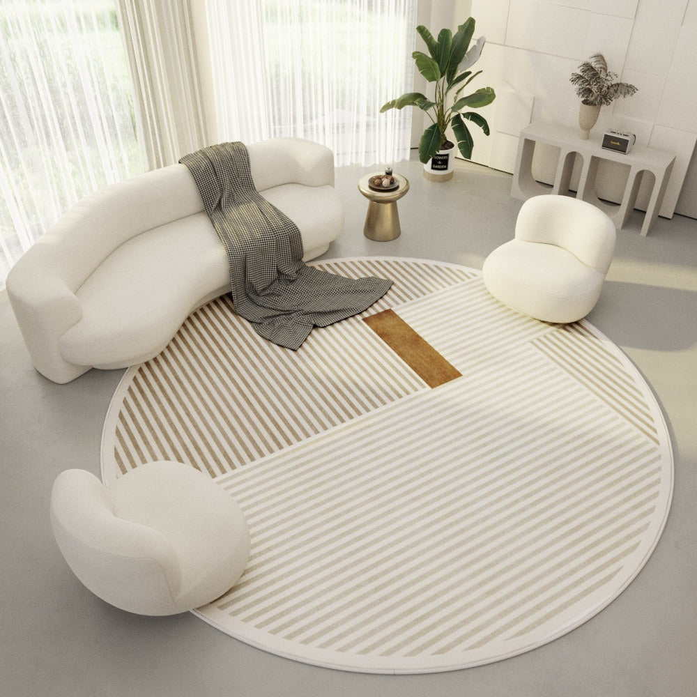 Round Polyester Area Rug with Geometric Pattern – Washable Modern Floor Carpet