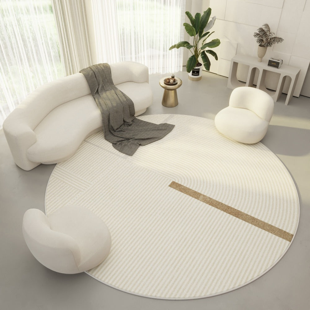 Round Polyester Area Rug with Geometric Pattern – Washable Modern Floor Carpet