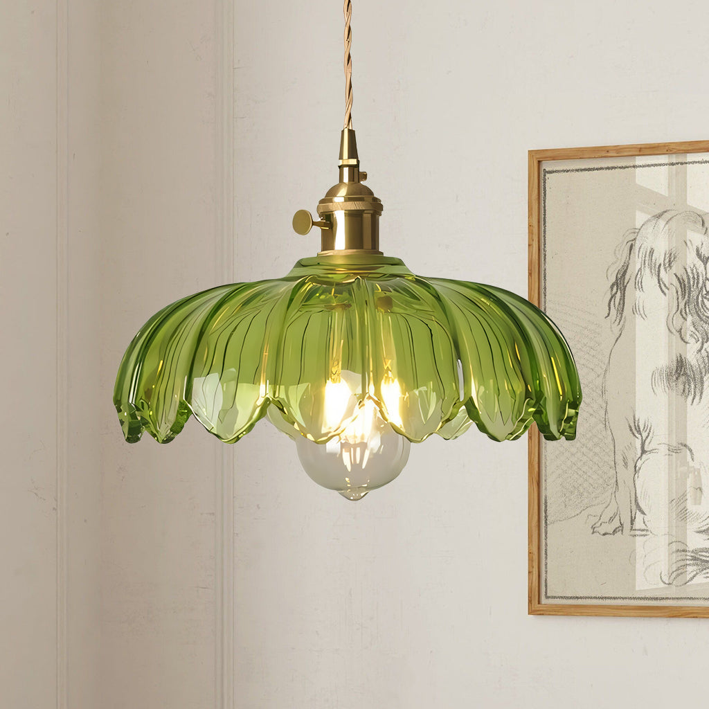 Rustic Tulip Glass Pendant Light with Brass Finish