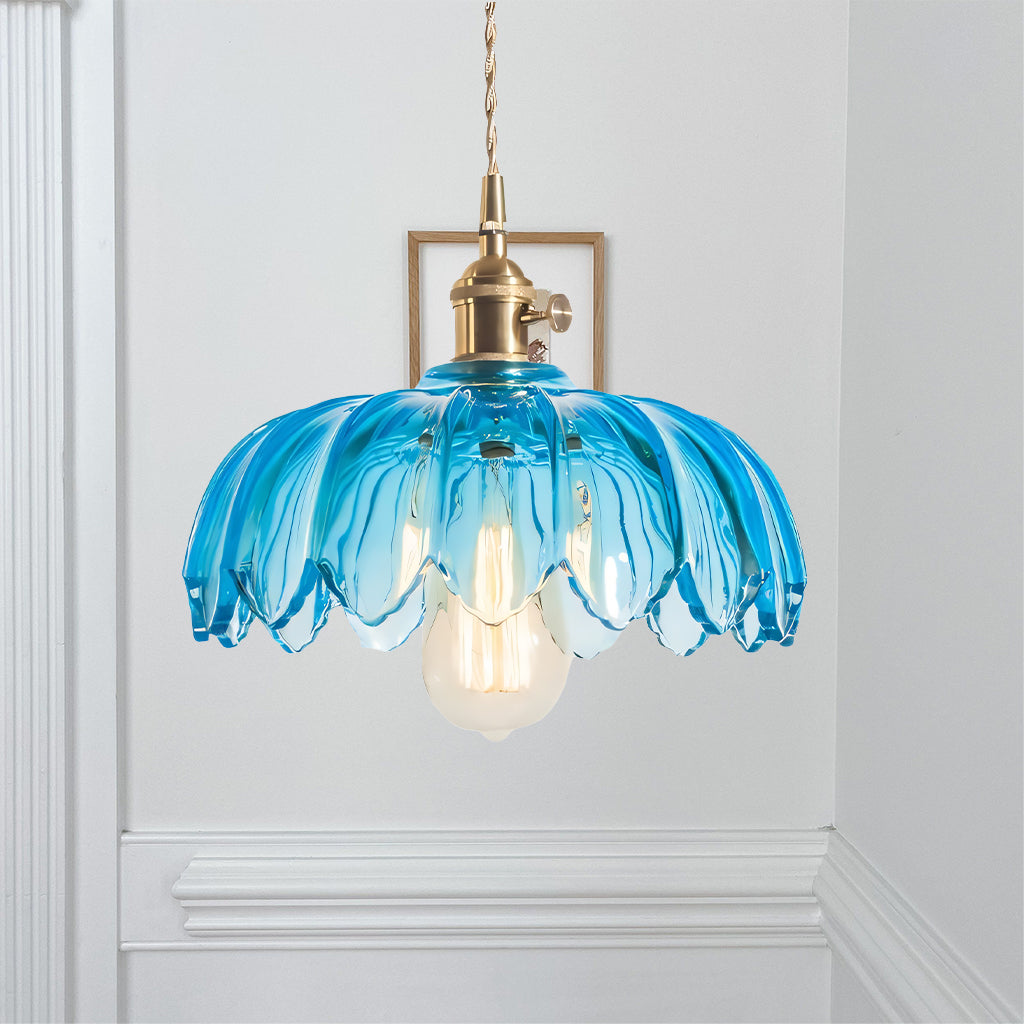 Rustic Tulip Glass Pendant Light with Brass Finish