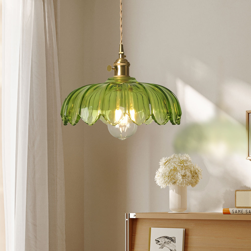 Rustic Tulip Glass Pendant Light with Brass Finish