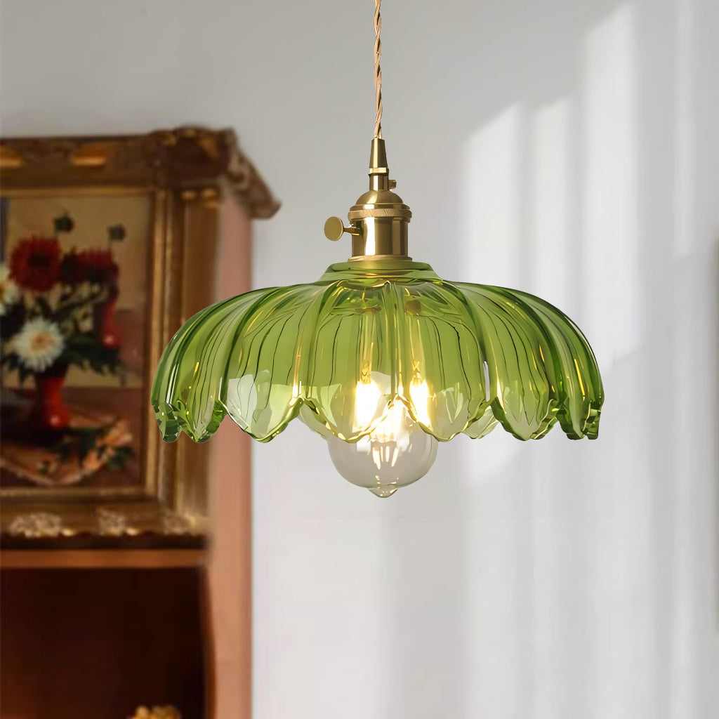 Rustic Tulip Glass Pendant Light with Brass Finish