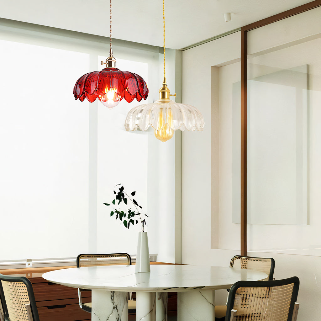 Rustic Tulip Glass Pendant Light with Brass Finish
